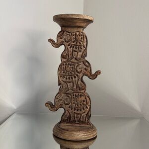 Elephant Carved Wooden Candle Holder